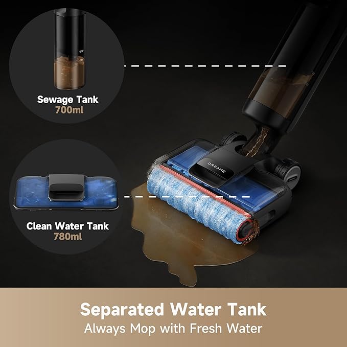 DREAME H12 Pro FlexReach Wet Dry Vacuum Cleaner, 0 Tangle Cordless Vacuum Mop All-in-One for Hard Floors, 180째 Lie-Flat Floor Cleaner Machine with 194째F Hot Self-Cleaning, 50Mins Runtime