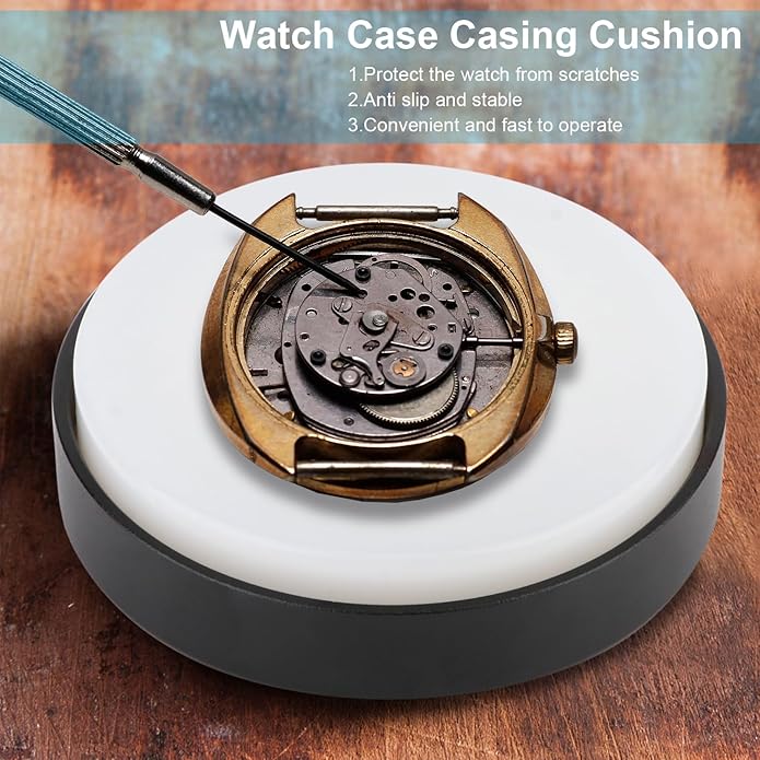 Watch Case Casing Cushion, Alloy Material Watch Cushion, Anti Slip and Stable Wristwatch Repair Pad, Transparent Silicone Tool for Repair(75MM)
