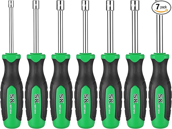 SK 7-Piece Metric Nut Driver Set, 5, 6, 7, 8, 9, 10, 11 mm, Premium CR-V Construction, SureGrip Handle