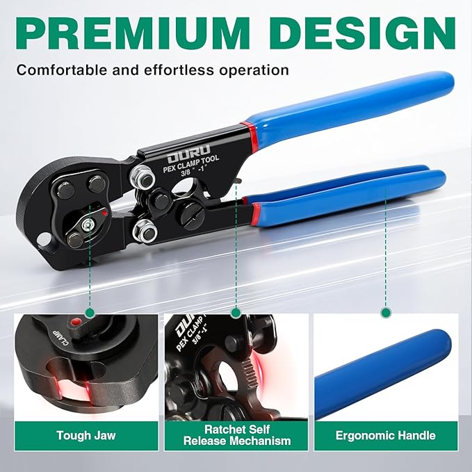 2 IN 1 Ratchet Pex Crimping Tool Pliers Cinch and Remove Combo Function Professional Pex Crimper Long Handle Pex Pinch Tool Pex Pipe Crimp Tool for 3/8" to 1" Stainless Steel Clamps in Plastic Box