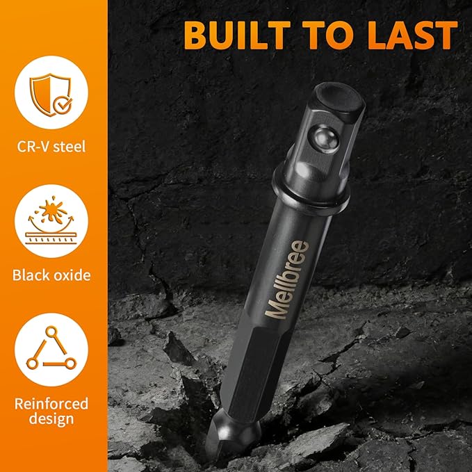 Mellbree Impact Socket Adapter, 4 Pack 1/4 Inch Drill Socket Adapter for Impact Driver/Drill, Automotive DIY, Extension Socket Bits, Handle Nut Driver and Drills