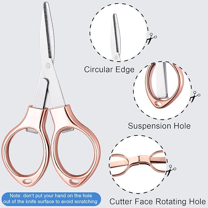 Tatuo 8 Pcs Stainless Steel Scissors Folding Mini Scissor Anti Rust Portable Keychain Scissors Small Glasses Shaped Compact Shear Telescopic Cutter for Travel School Office (Folding, Folding Style)