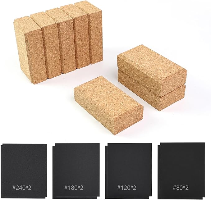 SCOTTCHEN Cork Sanding Block, Cork Punching Pad,Cork Sewing Block 8 Pack,with Sanding Paper 8 Pcs竊똇and Sanding Tool for Woodworking, Furniture Repair, Leather Craft