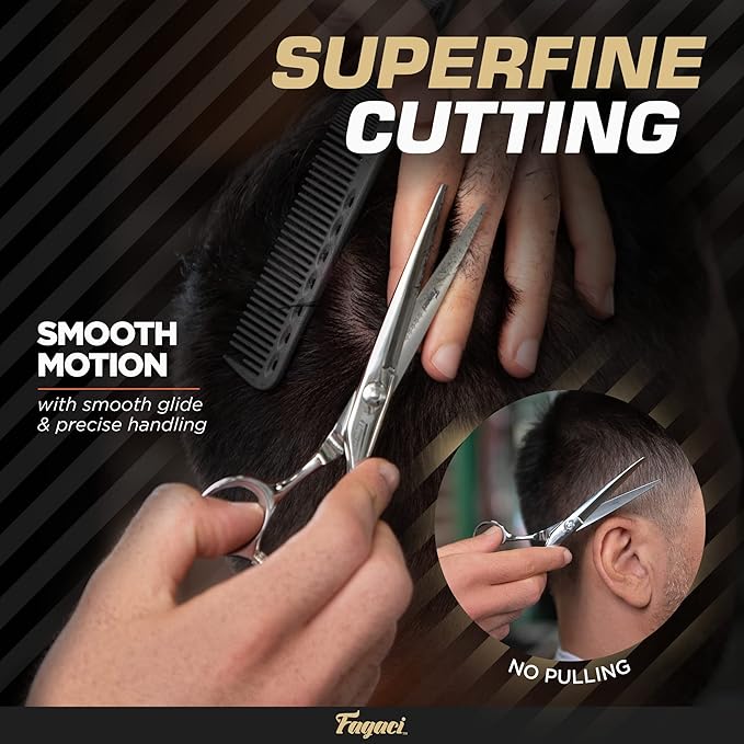 Professional Hair Scissors 5.5 Inch with Extremely Sharp Blades, 440C Steel Hair Cutting Scissors, Durable, Smooth Motion & Fine Cut, Barber Scissors with Elegant Sheath, Cleaning Leather & Key