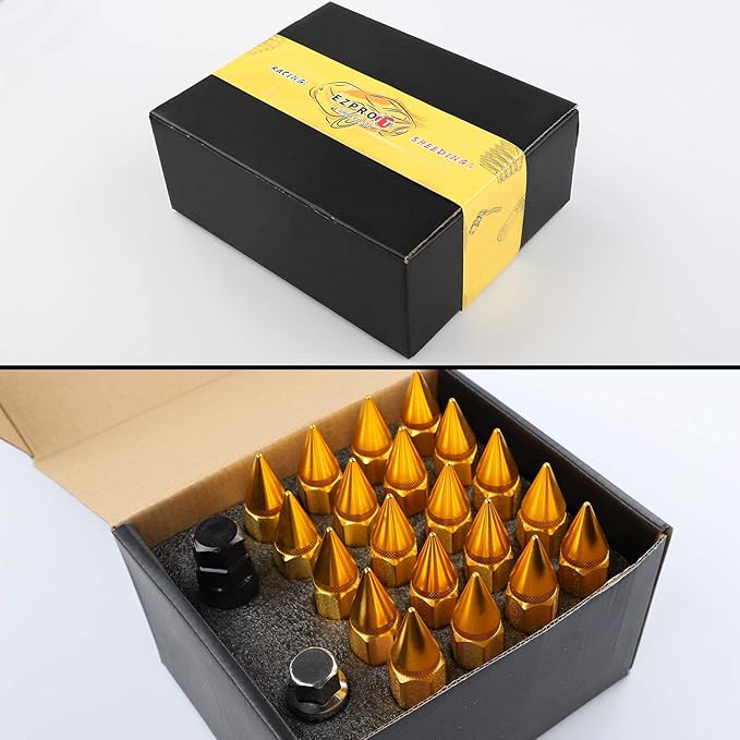 20Pcs Anti Theft Spiked Extended Tuner Wheel/Rims Lug Nut M12X1.5+Socket (Gold)