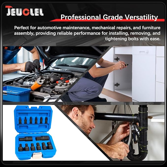 14Pcs Impact Grade Allen Bit Socket Set, SAE Hex Drive 1/4-Inch, 3/8-Inch, 1/2-Inch Drive Impact Hex Socket Kit, Heavy Duty Hex bit Screwdriver Adapter Hand Tool Repair Tool
