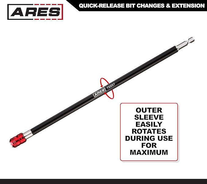 ARES 70207 - Drill Extension Bit Holder - 12-Inch Quick Release - Works With All 1/4-Inch Drive Bits - Quick Release Mechanism Makes Changing Bits a Breeze