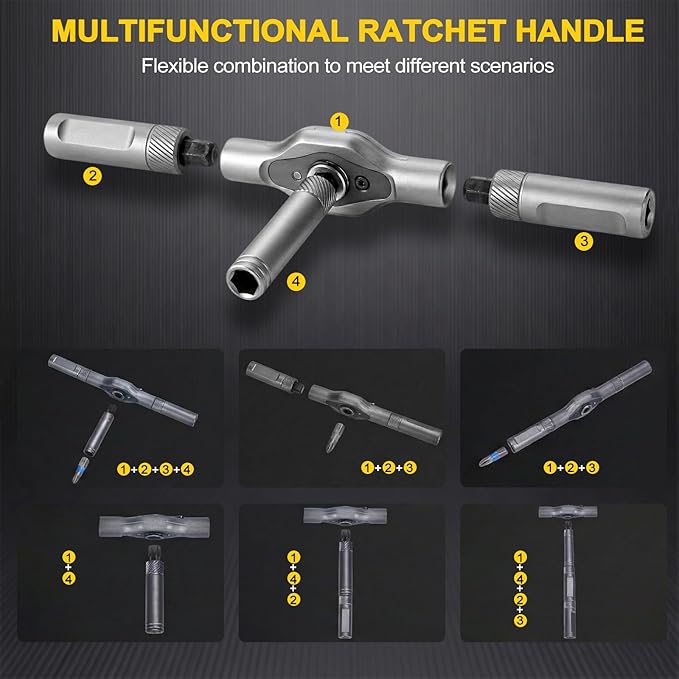 42 in 1 Magnetic Ratchet Screwdriver Set, Multi Bit Ratcheting Screwdriver Kit with Detachable Handle, Portable Repair Tool Set for Computer, Furniture, Bicycle and DIY Projects (Grey)