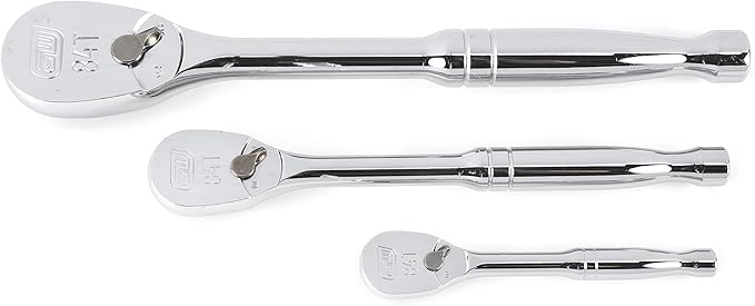 GEARWRENCH 3 Piece 1/4", 3/8" & 1/2" Drive 84 Tooth Full Polish Teardrop Ratchet Set - 81206A-07