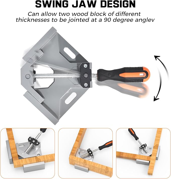 huachuanghc Corner Clamp, 2pcs 90 Degree Right Angle Clamp with Adjustable Aluminum Alloy Swing Jaw, Single Handle Clamps for Woodworking Tools Photo Framing, Present for Men Dad 15.1 Inch