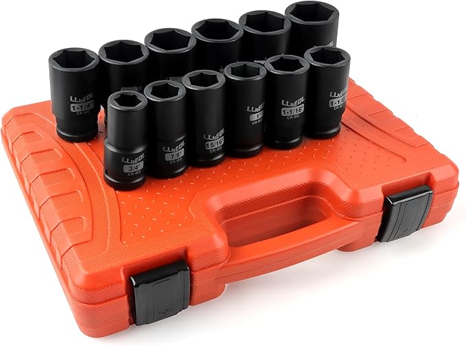 3/4 Inch Drive Socket Set, 12Pcs Impact Deep/Jumbo Sockets, Standard SAE 3/4" to 1-9/16", 6-Point CR-MO Heavy-Duty Big Socket Set for Large Vehicle & Equipment Maintenance