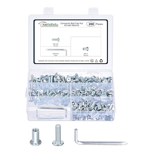 METALLIXITY Furniture Crib Screws Replacement Set with Wrench(M6-1x20mm) 200Pcs, Galvanization Connector Bolts M6 Screw Barrel Nuts Binding Screws, for Chair Cabinet Bed, Silver