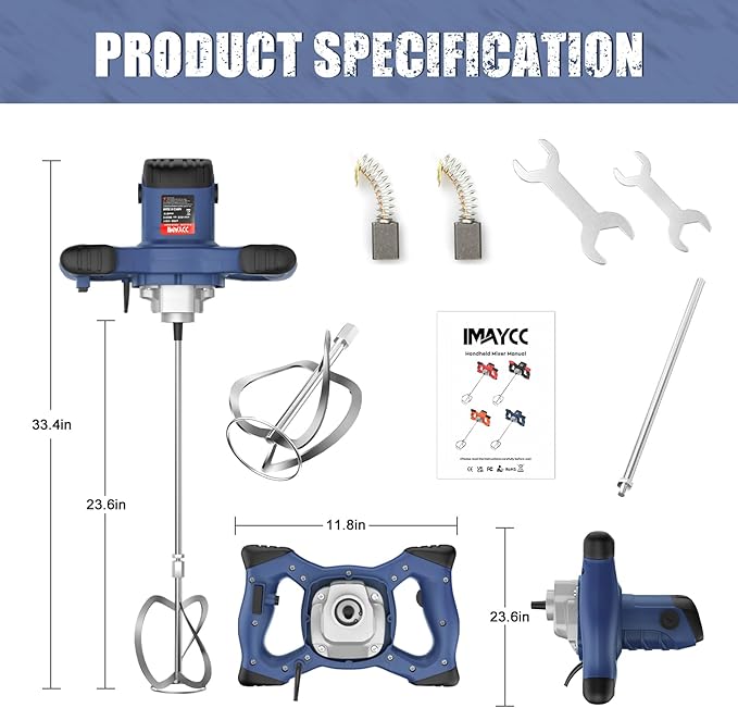 IMAYCC Handheld Cement Mixer, Portable Concrete Mixer,110V 6 Speed Mixing Drill, 2100W Drill Mixer for mud,Motar,Paint, Grout, Plaster,Thinset etc.