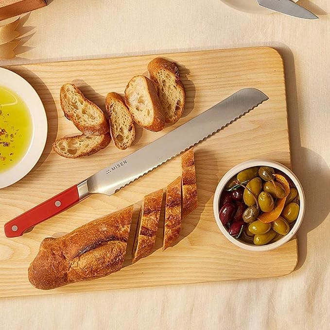 Misen Serrated Bread Knife - High-Carbon Japanese AUS8 Steel - Perfect for Soft Foods, Bread, Pastries, and Fruits - Verstatile Slicer, Razor-Sharp Edge, Durable Blade, Ergonomic Handle - 10", Black