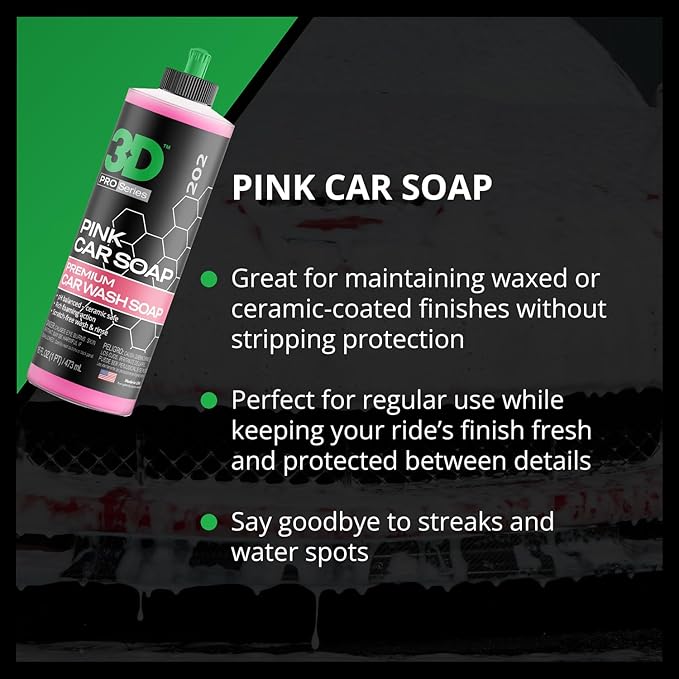 3D Pink Car Soap ??16 oz |pH Neutral Car Wash Soap with High Suds & Cherry Scent | Scratch-Free, High Gloss Shine | Safe on Wax & Sealants | Weekly Car Care