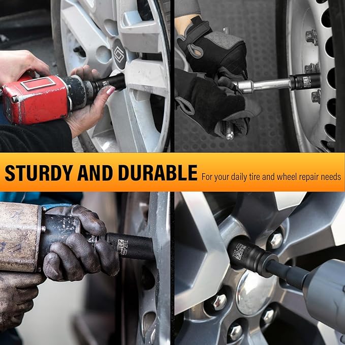 5 Pieces 1/2 inch Drive Deep Impact Socket Set, Metric,15mm 17mm 19mm 21mm 22mm,Cr-Mo,6-Point,Spindle Axle Nut Impact Socket