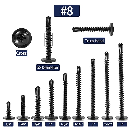 #8 x 1/2" Sheet Metal Screws 250PCS 410 Stainless Steel Truss Head Fast Self Tapping Screws Black Oxide by SG TZH