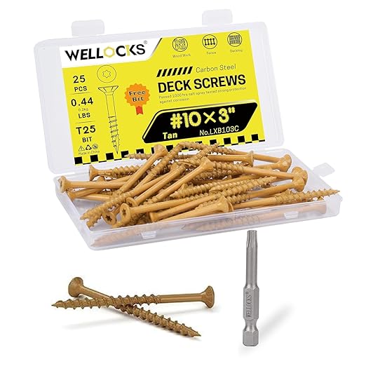 WELLOCKS Deck Screws, Wood Screws, Tan, Superior Rust Resistant, Epoxy Coated, Above 1000 Hour Salt Spray Coating T25 Torx Star Bit Included for Outdoor Wood Fence (Trial Size 0.44LBS, #10횞3")