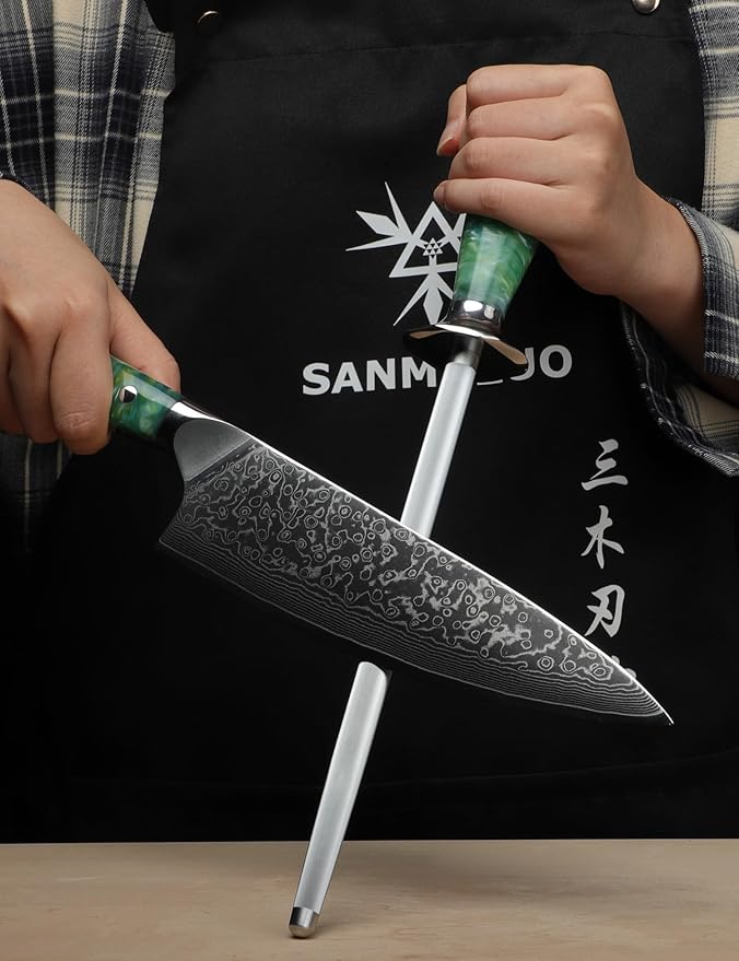 Honing Rod, Sharpening Steel for Kitchen Knives ??9" Honing Steel ??Resin Handle ??XUAN Series (Jade Green)