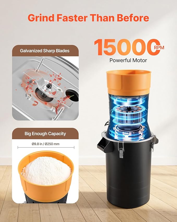 VEVOR Electric Grain Mill Grinder, 600W High Power Commercial Spice Grinder, 25L Pulverizer Powder Machine with Galvanized Sharp Blades, for Dry Grains, Spices, Cereals, Coffee, Corn & Pepper