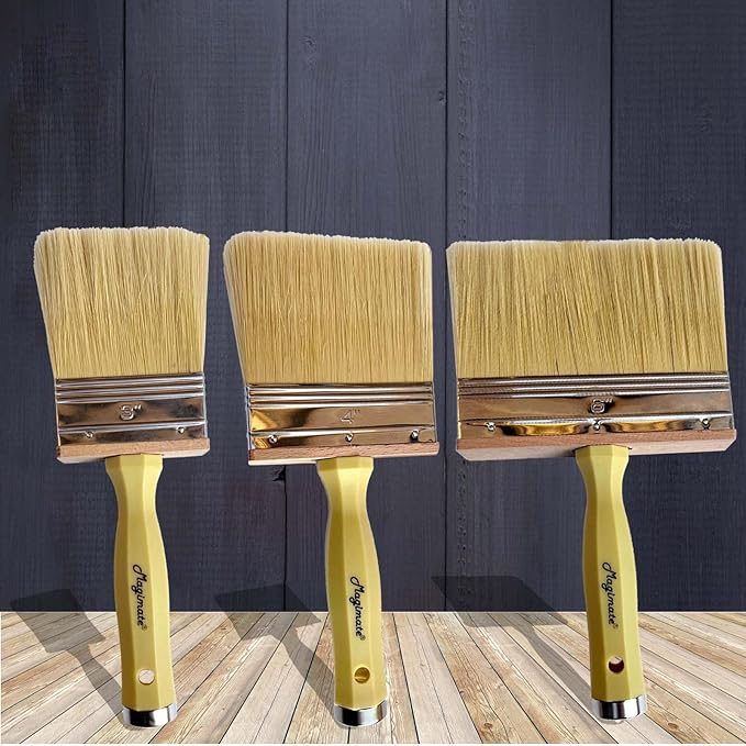 Deck Stain and Sealer Block Paint Brushes on Wood, Walls, Furniture, Shed and Fence, Large and Thick Bristle Paint Brushes, 3-inch, 4-inch and 6-inch Assortment, Set of 3