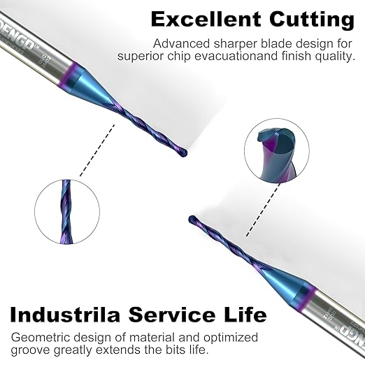 Up Cut Ball Nose Router Bit for CNC, 1/16 inch Cutting Diameter and 1/2 inch Cutting Length 1/4 inch Shank with NACO Coated Carbide Spiral End Mill for Wood 2D/3D Carving