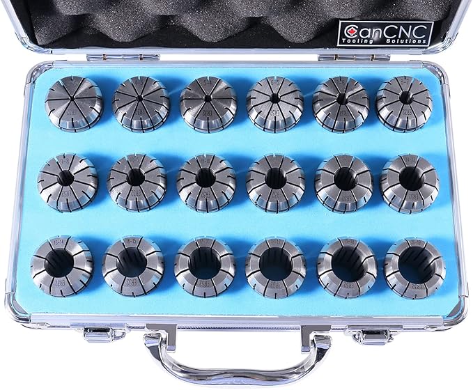 Accusize Industrial Tools 3 mm to 20 mm by 1 mm Er-32 Collet Set, 18 Pcs/Set in Fitted Strong Aluminium Box, 3350-0585
