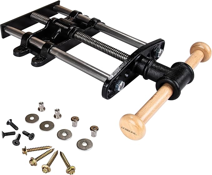 O'SKOOL 9 Inch Quick Release Workbench Front Vise for Woodworking, Heavy Duty Cast Iron Bench Vise with Beechwood Handle, WBA002