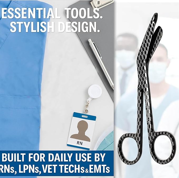 Set of 3 Assorted Pattern Nurse Doctor EMT Lister Bandage Scissors 5.5" (14cm), Stainless Steel, Premium Quality-Ideal Gift (PK11)