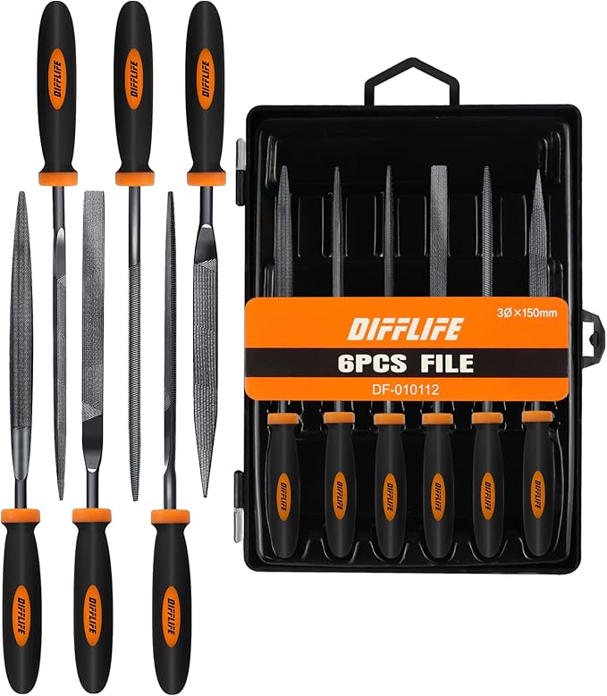 Needle File Set - Carbon Steel 6-Piece Set Includes Flat, Flat Warding, Square, Triangular, Round, Half-Round Files
