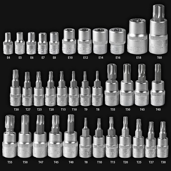 XtremepowerUS 35 PC Star Socket Set Tamper Bit Plus Proof S2 Chrome Tools W/Case