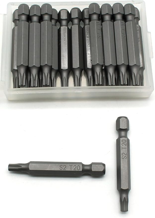 20 pc T20 Torx Star 6 Point T-20 Screwdriver Impact Ready 2 Inch Length Insert Bits Hex Shank with Quick Release Slot