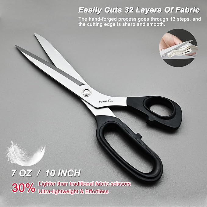 TONMA Sewing Scissors [Made in Japan] 10-Inch Precision Ultra Edge Fabric Scissors, Japanese SG2 Stainless Steel Dressmaker Tailor Shears for Cutting Cloth Denim, Right Handed