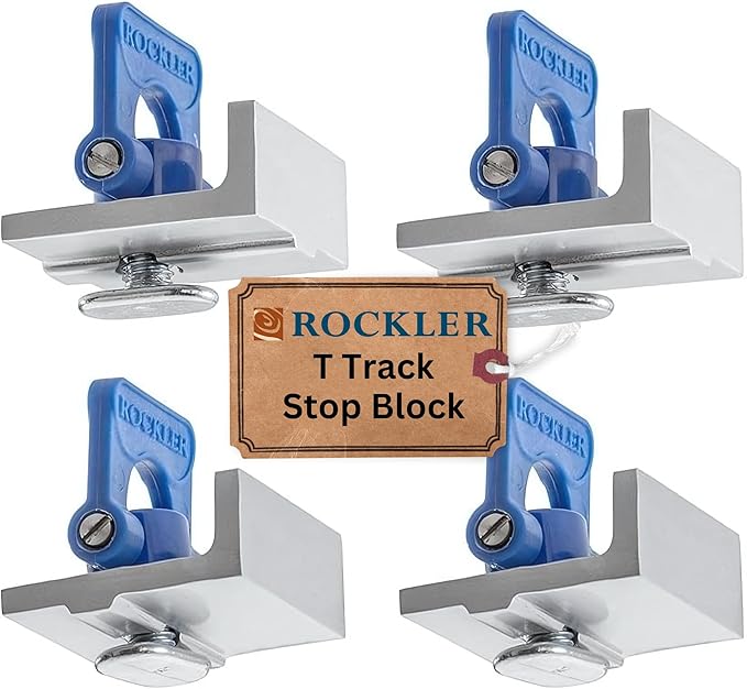 Rockler T Track Stop Kit (4 Pack) - Aluminum T Track Hold Down Clamps, Inline & Short Stops - 5/8??Tall