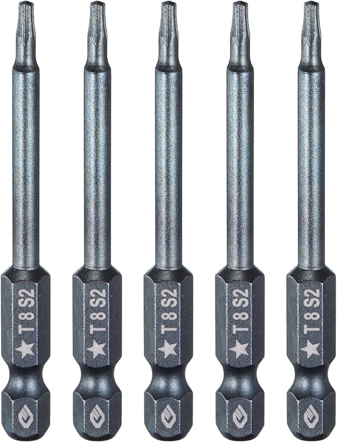 HARFINGTON 5pcs 5-Point Torx Screwdriver Bit 1/4" Hex Shank 8mm Magnetic Head 2.6" Length S2 Steel Pentagon Star Screw Driver Bit for Repair Work Electric Screwdriver, Blue