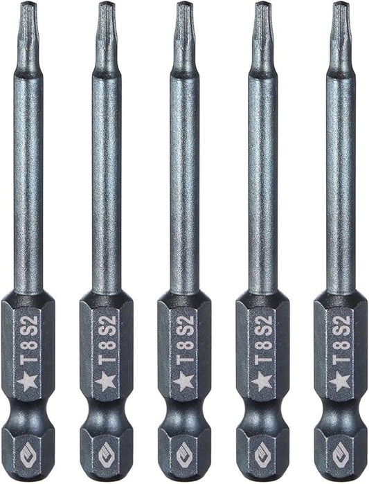 HARFINGTON 5pcs 5-Point Torx Screwdriver Bit 1/4" Hex Shank 8mm Magnetic Head 2.6" Length S2 Steel Pentagon Star Screw Driver Bit for Repair Work Electric Screwdriver, Blue