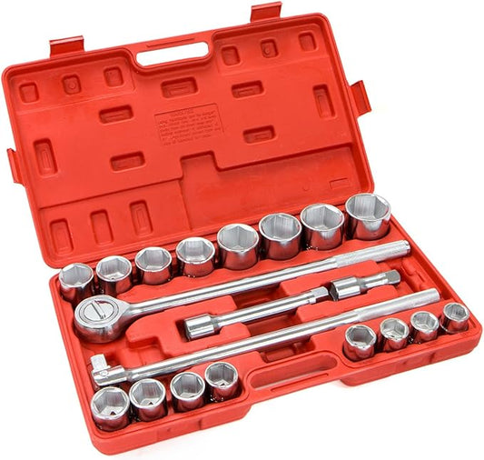 Stark USA 21-Pieces Socket Set 3/4-Inch Drive Wrench 6-Points Socket Ratchet Extension Bar SAE Size (7/8''-2") Flex Head Ratchet Auto Repair And Home Maintenance