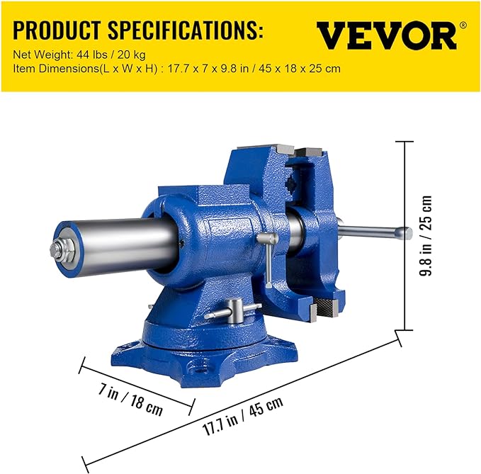 VEVOR Bench Vise 6 Inch, Double Swivel Rotating Heavy Duty Vise Head/Body Rotates 360째,Pipe Vise Bench Vices 30Kn Clamping Force,for Clamping Fixing Equipment Home or Industrial Use