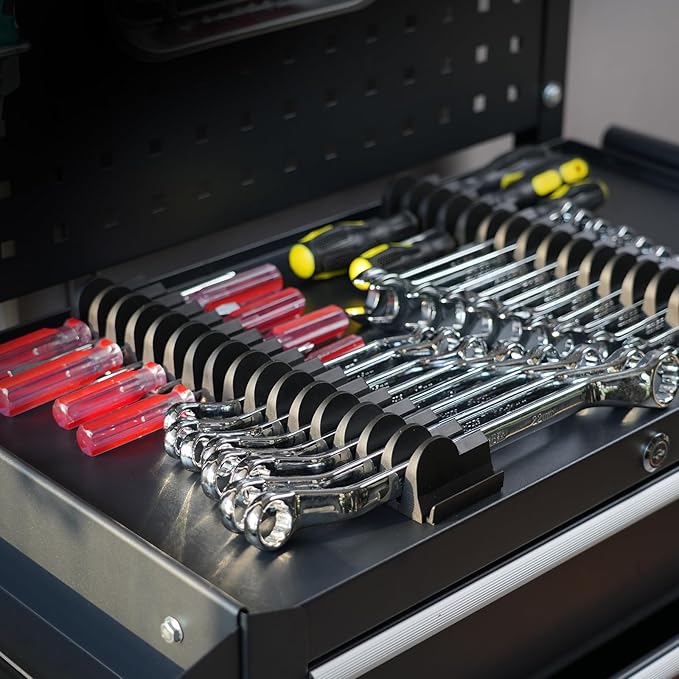 24 pcs Modular Wrench Organizers for Tool Drawers - Wrench Rack with Metric&SAE Labels, Perfect Tool Storage Holder. Gift for father, brother and boyfriend (No-Magnet)