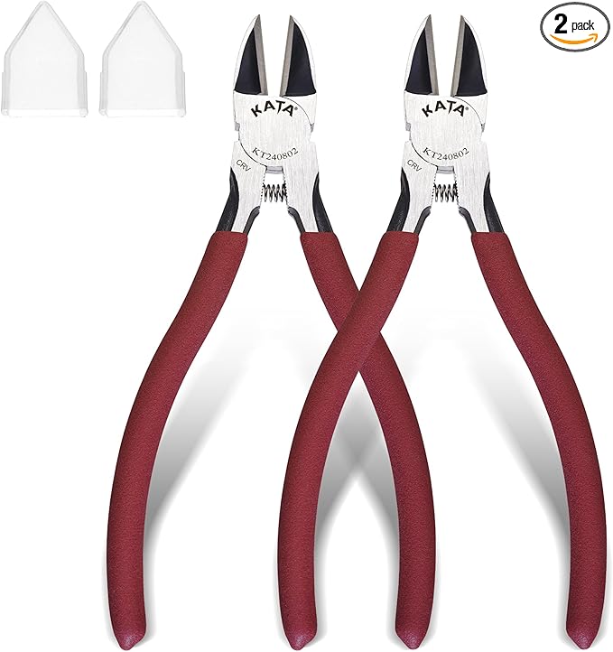 KATA Wire Cutter Plier for Crafts: 2-Pack Heavy Duty 6 Inch Side Cutter Metal Cutting Tool - Safety Cap Sharp Flush Cut Model Snips For Zip Ties, Floral, Artificial Flowers, Chicken Wire, Electronic