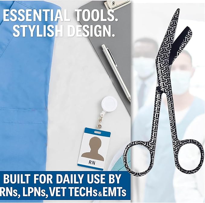 Set of 3 Assorted Pattern Nurse Doctor EMT Lister Bandage Scissors 5.5" (14cm), Stainless Steel, Premium Quality-Ideal Gift (PK14)