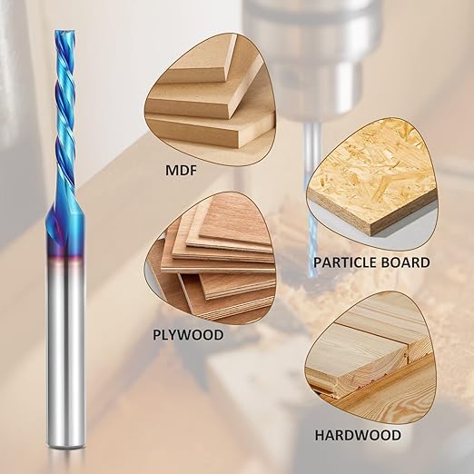 HQMaster Spiral Router Bit Downcut 1/4 Inch Shank Solid Carbide CNC Router Bit with Nano Blue Coating CNC Bits End Mill for Woodwork Mortise Slot Trim, 5 Pack