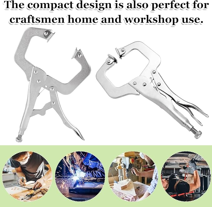 SHUESS 5 Pcs C Clamp Locking Pliers 11 Inch Vise Grip Clamps, Adjustable Welding Clamp with Regular Tip and Swivel Pad for Woodworking, Carpentry, Cabinetry, Welding and Repair