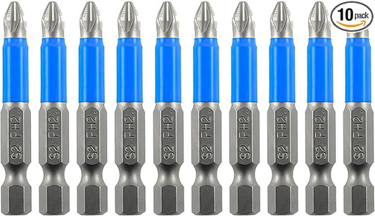 Anti Slip Phillips Cross Slot PH2#2 Short Screwdriver Bit Set 10PCS 1/4 Inch Hex Shank 2 Inch/50 mm Length S2 Steel with Magnetic Tip for Power Screwdriver Drill Impact Driver Tool Accessory