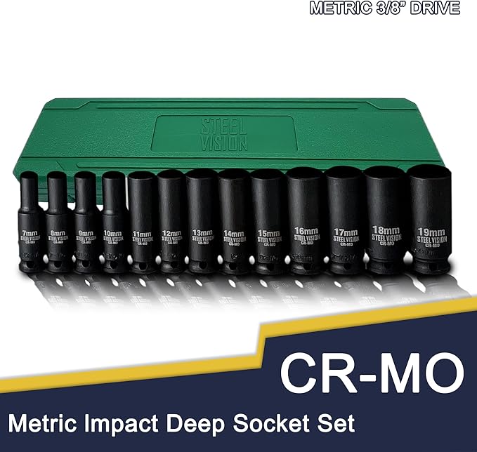 13?멠iece 3/8??Drive Metric Deep Impact Socket Set, 6?멠oint Laser?멐tched 7??9 mm, Chrome?멝oly Steel, Heavy?멏uty Storage Case