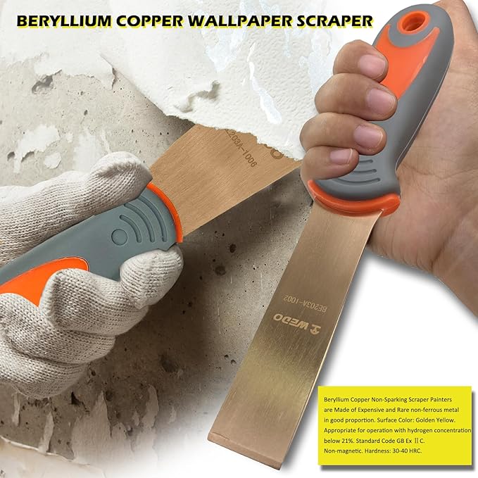 WEDO Non-Sparking Putty Knife 25mm(1??, Stiff Spark-free Safety Scraper Painter, Non-Magnetic, Die-Forge, Corrosion Resistant, DIN Standard, Beryllium Copper, 8??Length