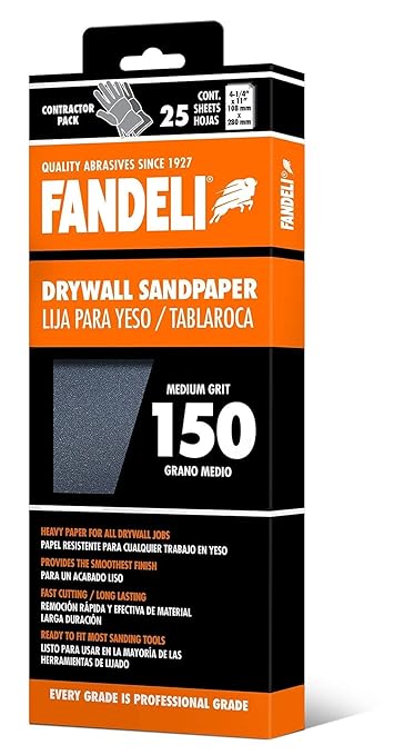 Fandeli | Multi-Purpose Sanding Paper | Grit 150 | 25 Sheets of 4-1/4'' x 11'' | Perfect for Sanding Drywall | Hand Sanding | Orbital Sanders
