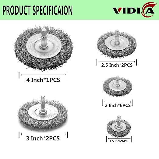 Wire Brush Set 20 Pcs, 1/4 Inch Hex Shank Wheel for Drill, Carbon Steel Brush Set for Cleaning Rust