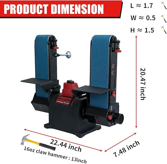 BUCKTOOL 1HP Benchtop Dual-Belt Sander, 4 x 36 in Sanding Belts with 80 & 120 Grits, 2160 FPM, 2-in-1 Worktables, Cast Aluminum Base, Knife Sharpening, Woodworking Bench Tool