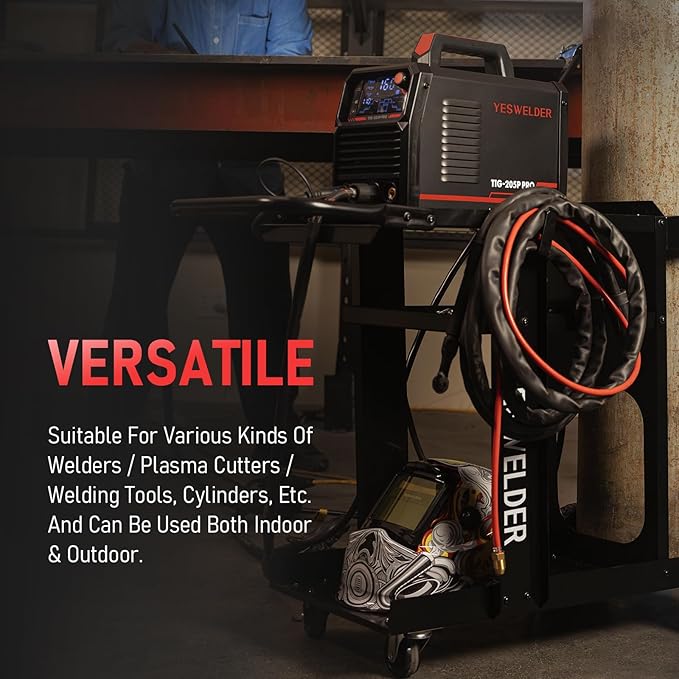 YESWELDER Welding Cart for TIG MIG Welder and Plasma Cutter,Three-Layer Welder Cart,Tank Storage Safety Chains, Heavy Duty Large Storage 360째 Rolling Welding Trolley